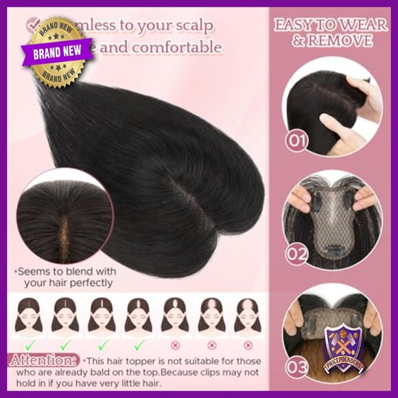 Human Hair Topper 8x11cm Clip-In Lace Base for Thinning Hair